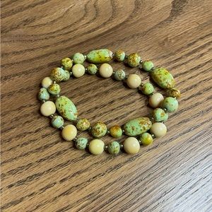 Set of Two Hand-rolled Clay Beaded Bracelets - Mint Green and Off White